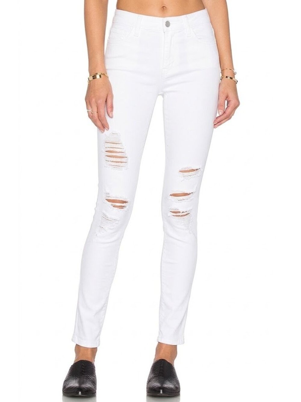 NWT FRAME Le Skinny de Jeanne in Blanc Color Rip Destroyed Stretch Jeans 32